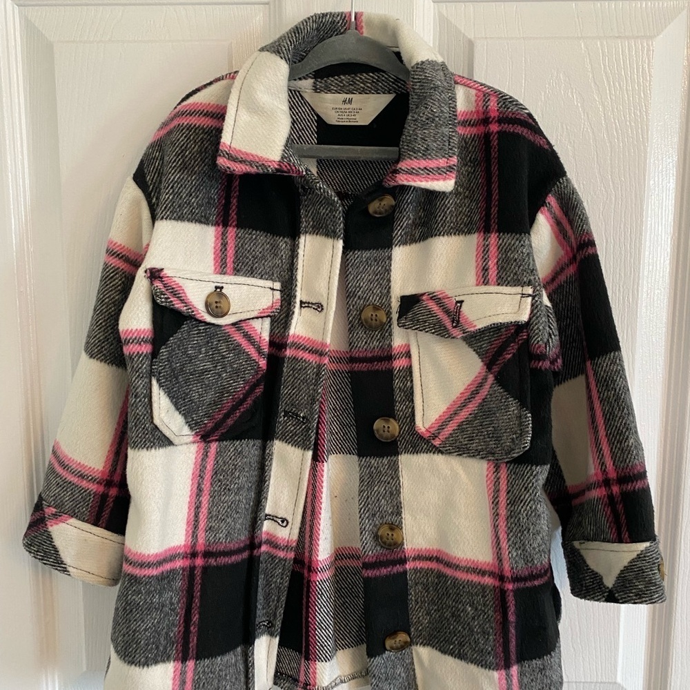 H&M Kids Plaid Jacket - Black, White, Pink